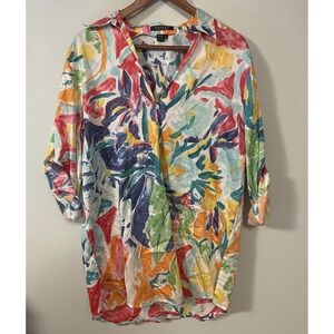 Lauren Ralph Lauren Woman Size XL Floral Watercolor‎ Print Tunic Blouse